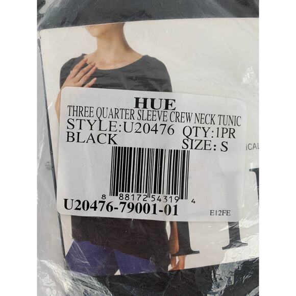 Hue Three Quarter Sleeve Crew Neck Tunic Womens Small Black New Shirt Top - Picture 3 of 6